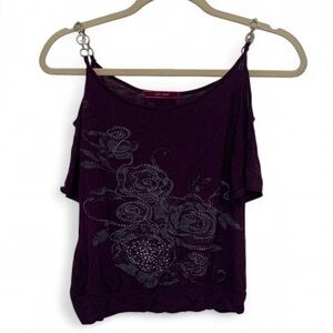 Y2K Julie’s Closet Purple Chain Straps Short Sleeve Top
